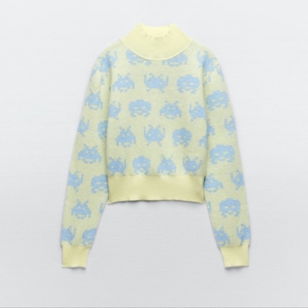 NWT Zara Yellow Long Sleeve Sweater Alien Invaders